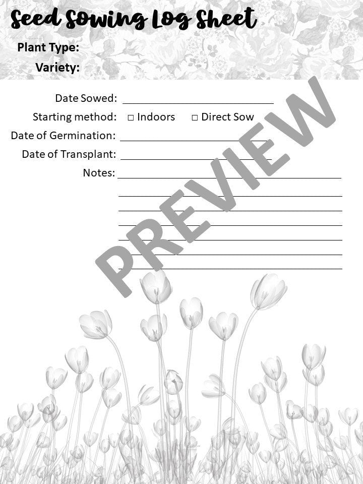 Seed Sowing Printable Log Sheet, Garden Planner, Cut Flower Planner, Garden Logbook
