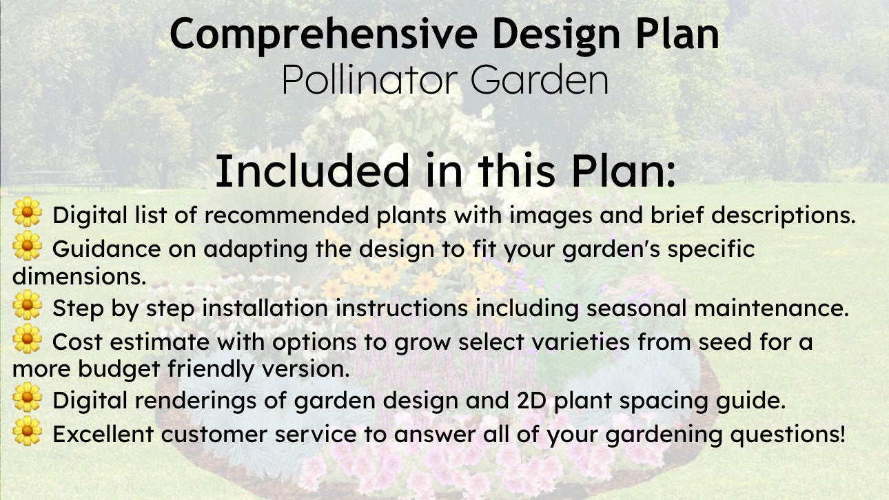 Pollinator Garden, Comprehensive Design Plans with Cost Estimate, Easy to Grow, Perennial Flowerbed Plans, Zones 4-9