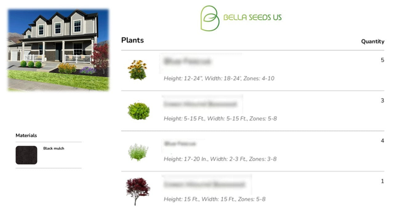 Premade Simple Landscape Plan for Front Beds, Low Maintenance, Easy to Grow, Perennial Flowerbed Plans, Zones 5-9