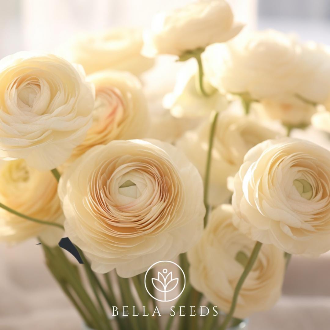 Cream Amandine Ranunculus Corms, 5 Corms, Size 5-6 cm, Persian Buttercups Black