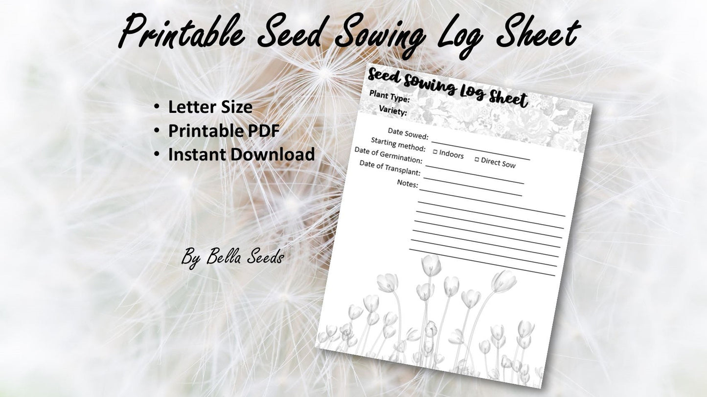 Seed Sowing Printable Log Sheet, Garden Planner, Cut Flower Planner, Garden Logbook