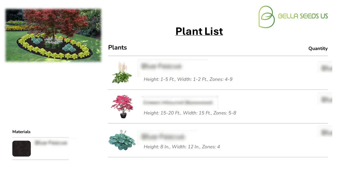 Shade Garden Concept, Comprehensive pre-made landscape plans, PDF instant digital download, Easy Grow, Perennial Flowerbed Plans, Zones 5-8